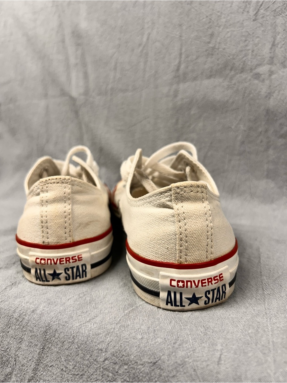 Converse Women White Low-Top Canvas Sneakers with Red Stripe - Picture 4 of 9